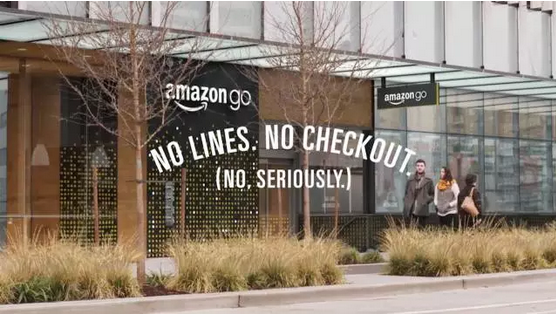 "NO LINES.NO CHECKOUT.JUST WALK OUT." （无需排队，无需结账，拿了就走）